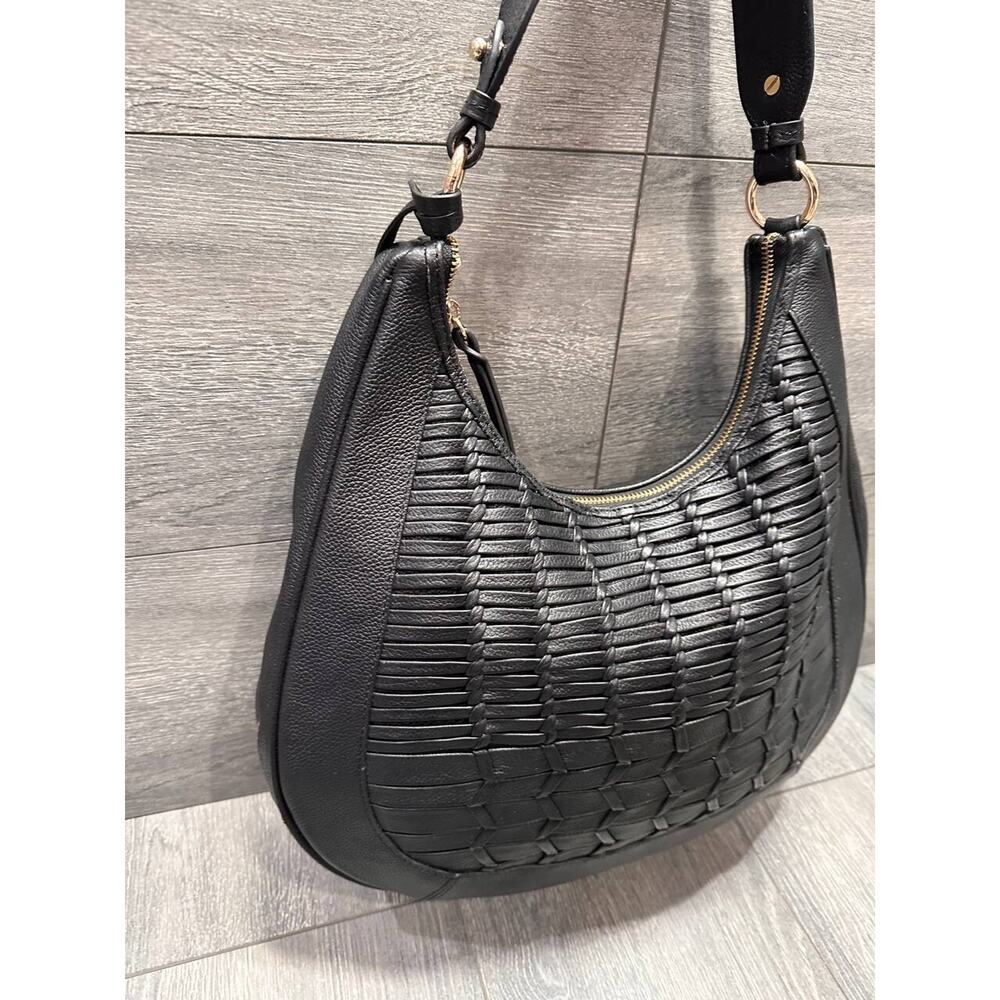LODIS Woven Leather Hobo zip up shoulder bag Caravan Black Bag B000138 - Picture 5 of 13